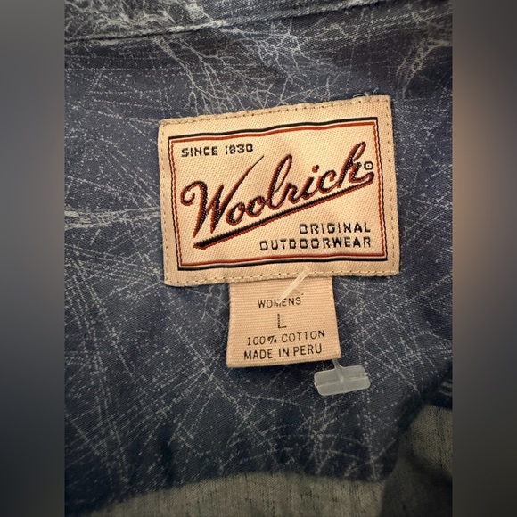 Woolrich Blue Printed Tree Pattern Long Sleeve Button Up 100% Cotton Shirt sizeL - Picture 7 of 9